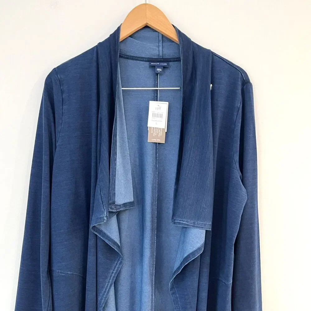 Pure J Jill Indigo Long Sleeve Wrap Cardigan In Ocean Wash Womens Sz L NWT - Picture 9 of 13